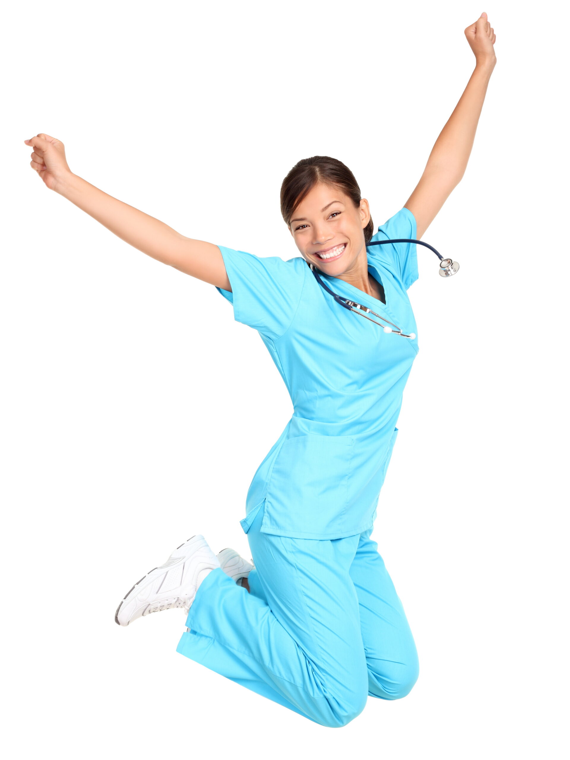 Nurse,Woman,Excited,,Happy,And,Jumping.,Female,Nurse,Or,Young